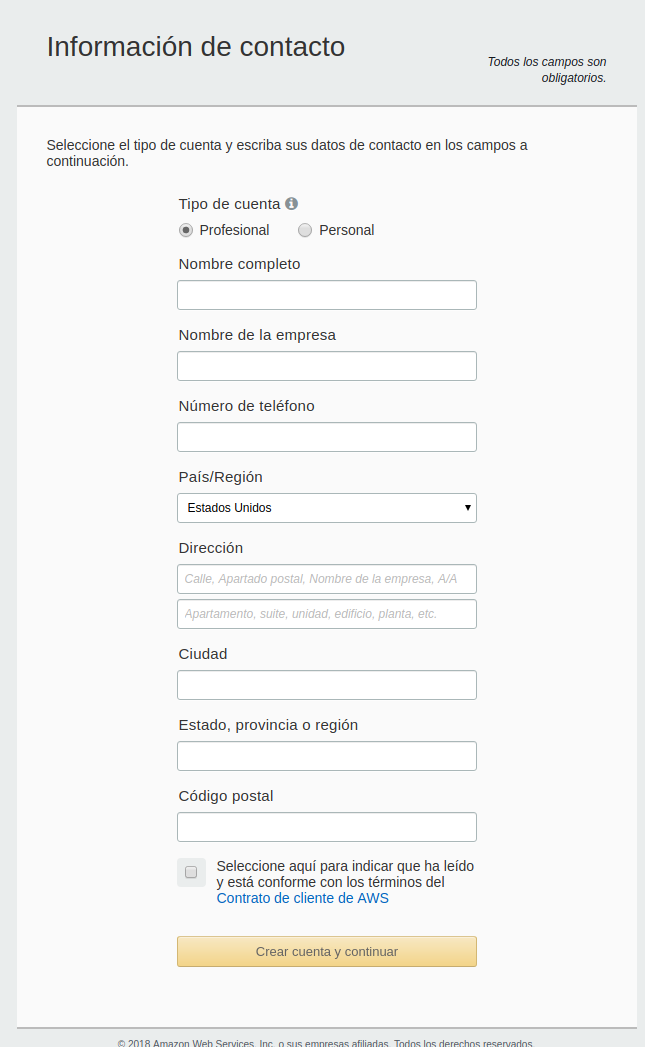 Crear cuenta en AWS, paso 3